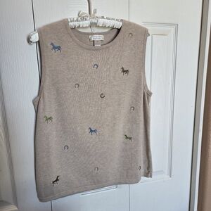 Cute Sleeveless Top with Horse Embroidery